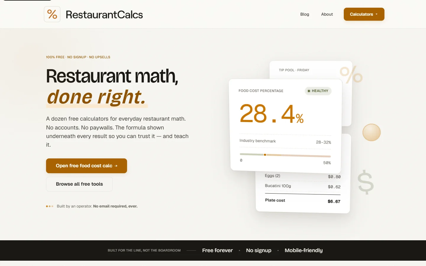 RestaurantCalcs.com, built by Marketing 760