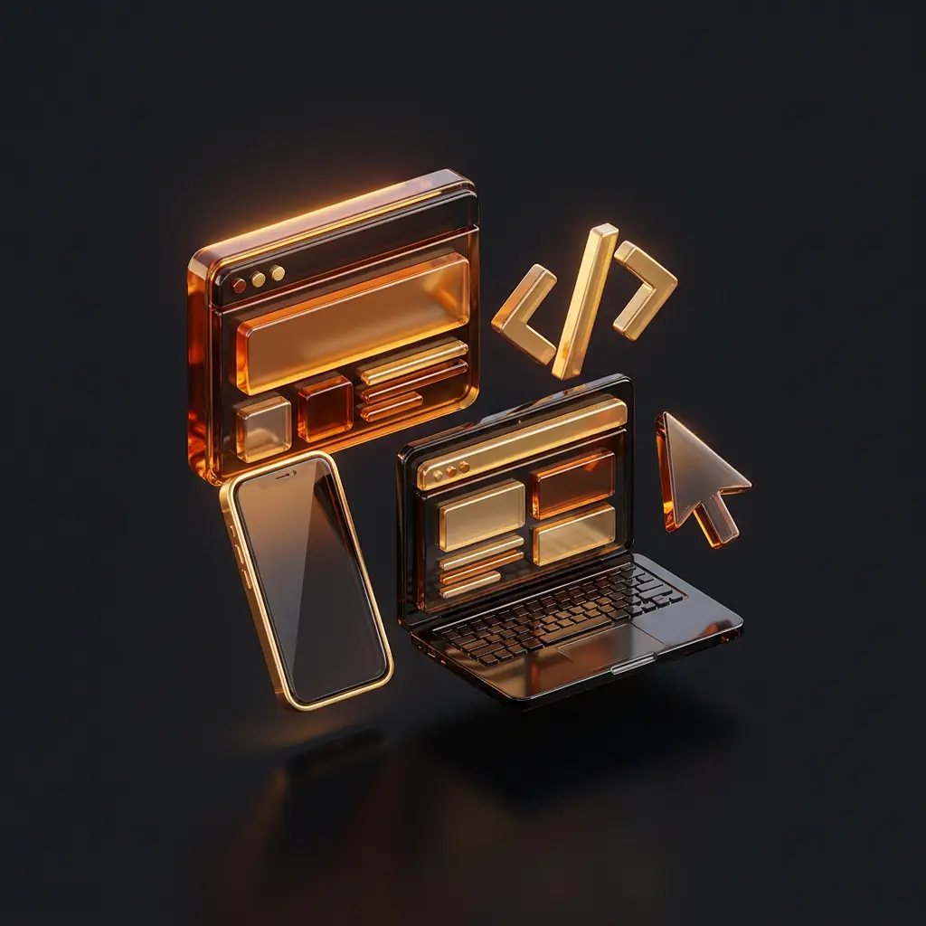 Web design icons, browser, code, and responsive devices by Marketing 760